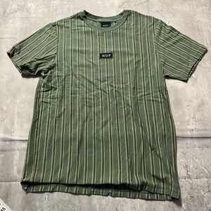 Huf Worldwide Embroidered Striped T-Shirt Short Sleeve Medium Green